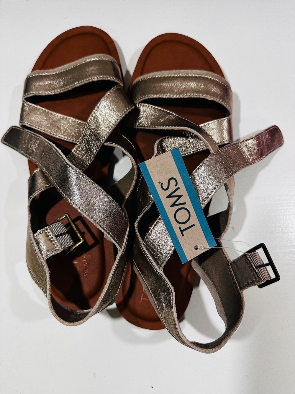 Toms Metallic Bronze Cross-Strap Sandals
